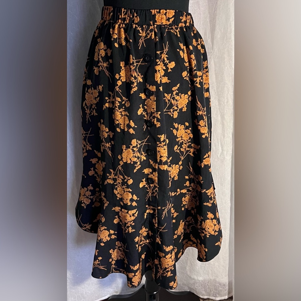 Floral Black and Orange Women's Skirt